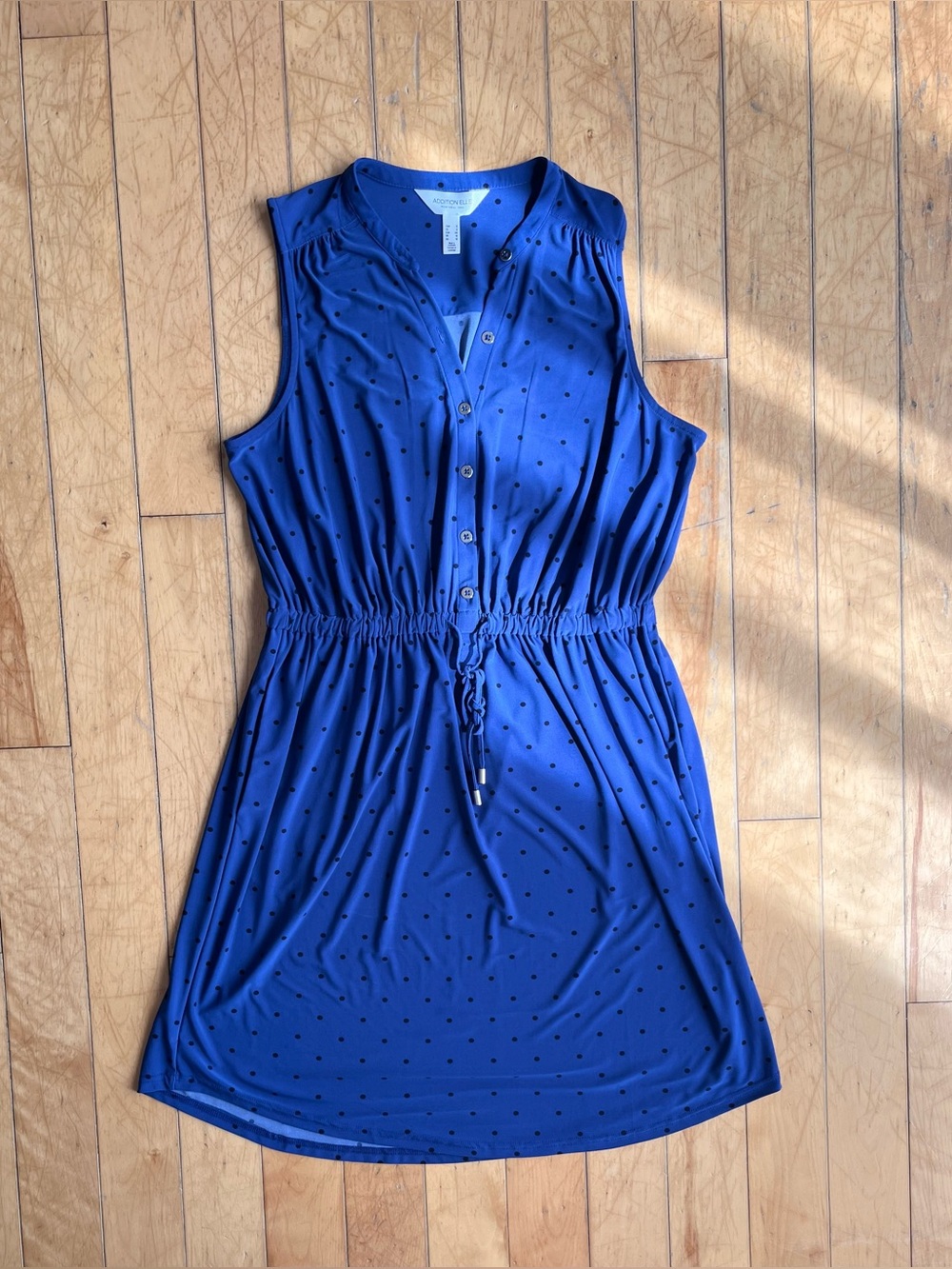 Addition Elle Blue Polka Dot French Girl Chic Sleeveless Tie Waist Dress Size X
